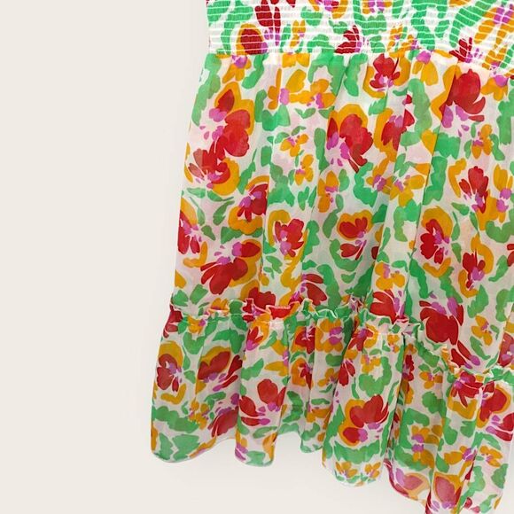 Cabi Spirit Dress Womens XL #6216 Boho Floral Smocked Red Green Ruffles Party - Picture 8 of 13